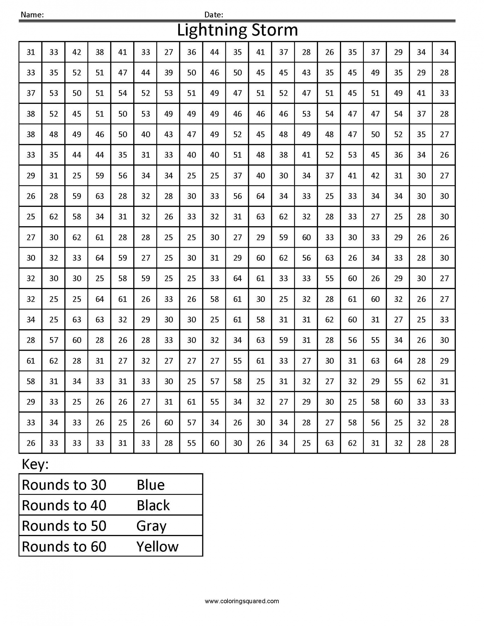 Lightning- Rounding Tens Place - Coloring Squared