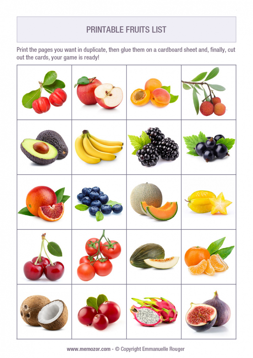 List of  Fruits with Names and Pictures - Printable  Memozor