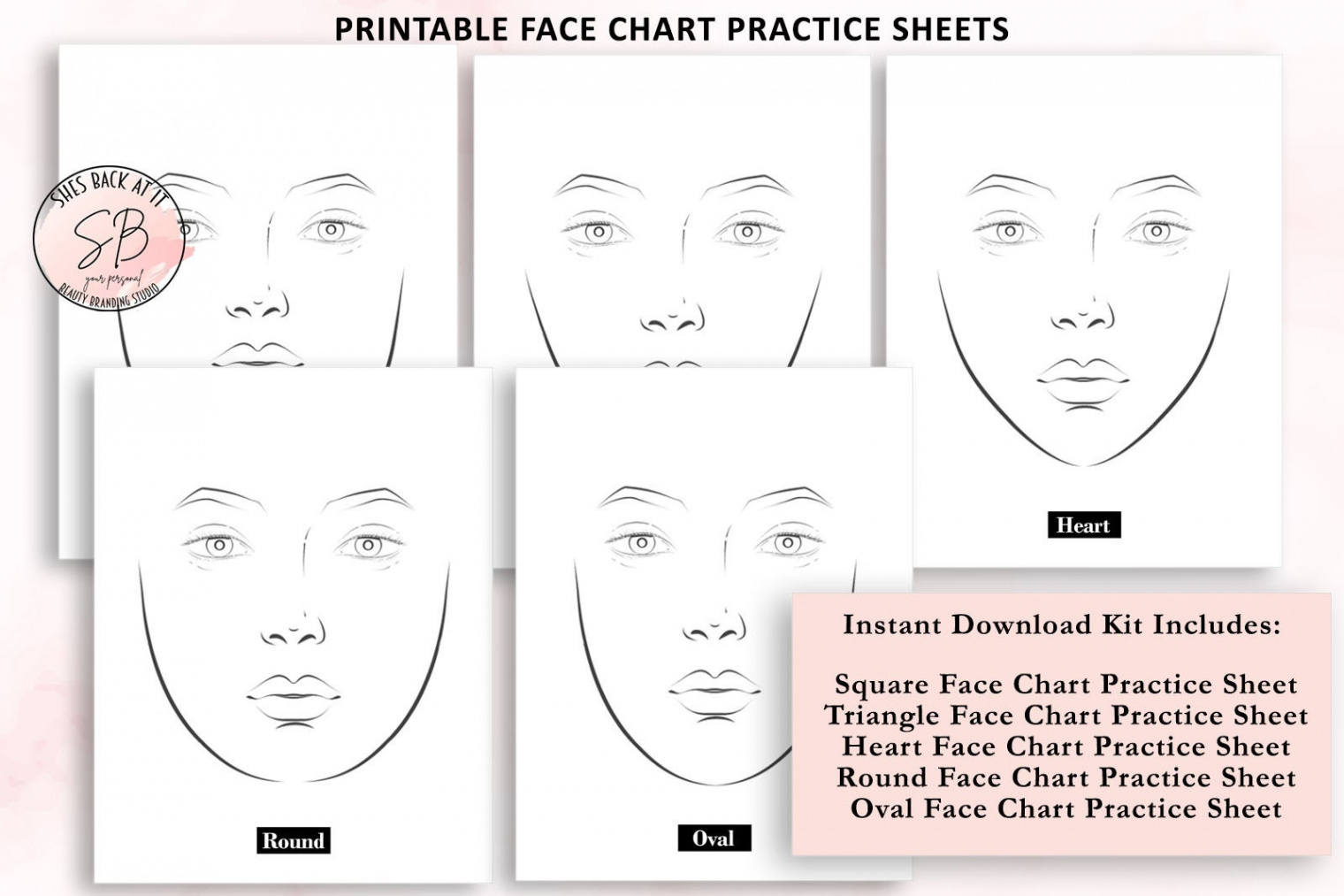 Makeup Face Chart Face Chart Practice Sheets Printable Make - Etsy