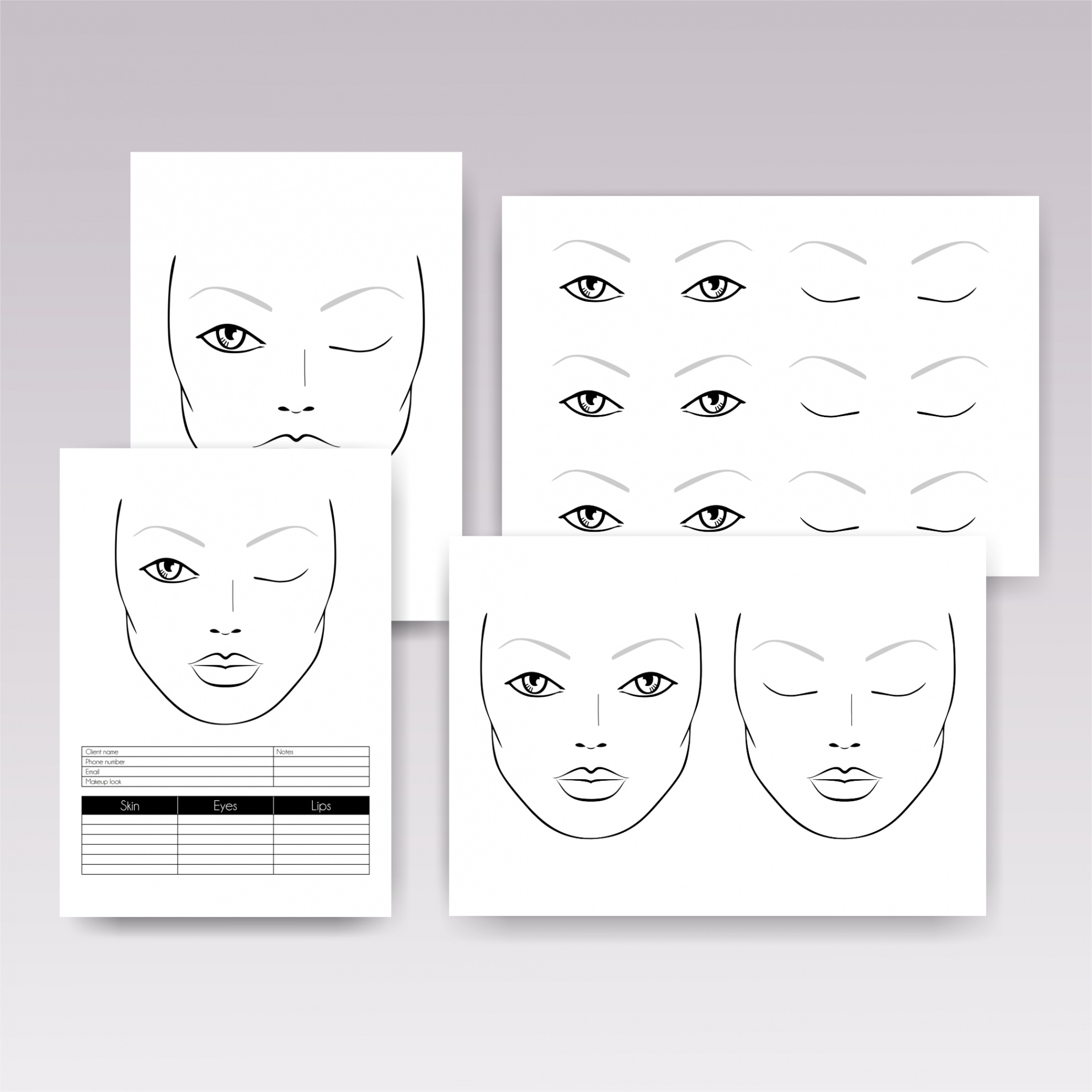 Makeup Face Charts Printable, Makeup Face Template, Blank Face Templates  for Makeup, Facecharts Makeup Practice Sheets