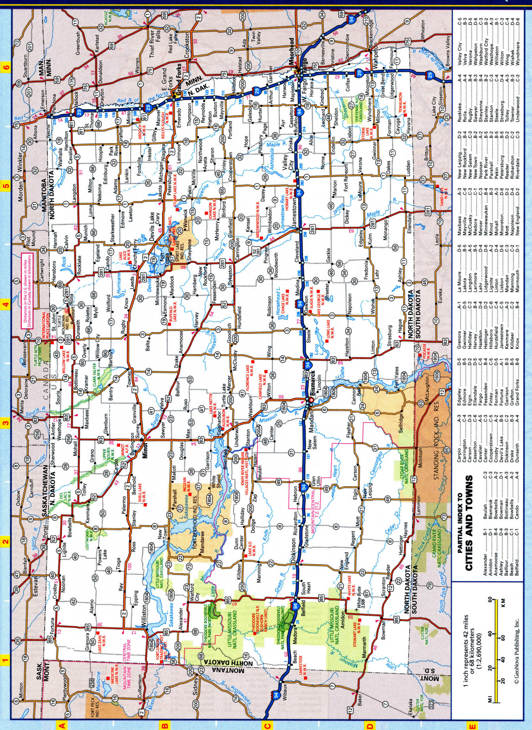 Map of North Dakota roads and highways