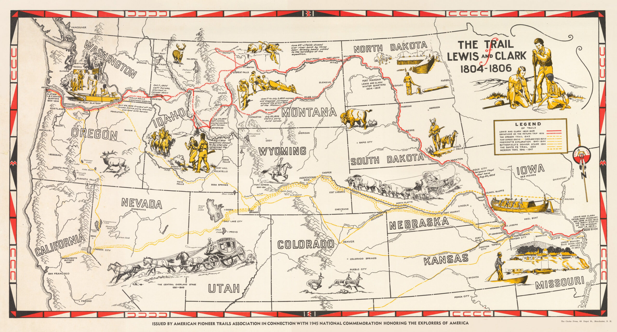 Map of The Trail of Lewis and Clark - Fine Print Reproduction