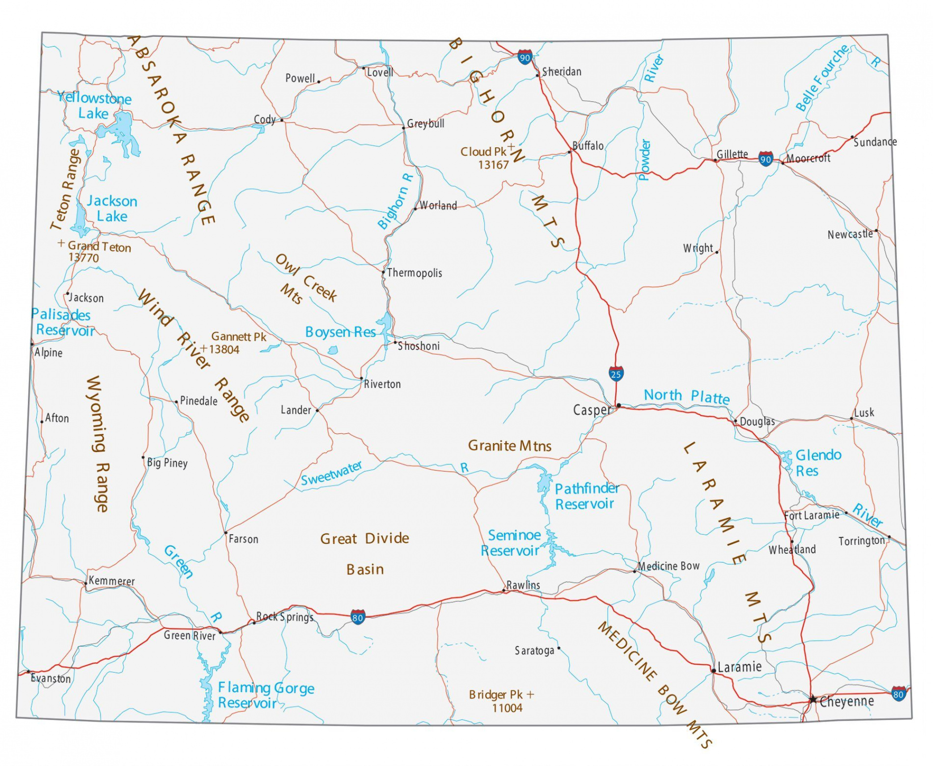 Map of Wyoming - Cities and Roads - GIS Geography