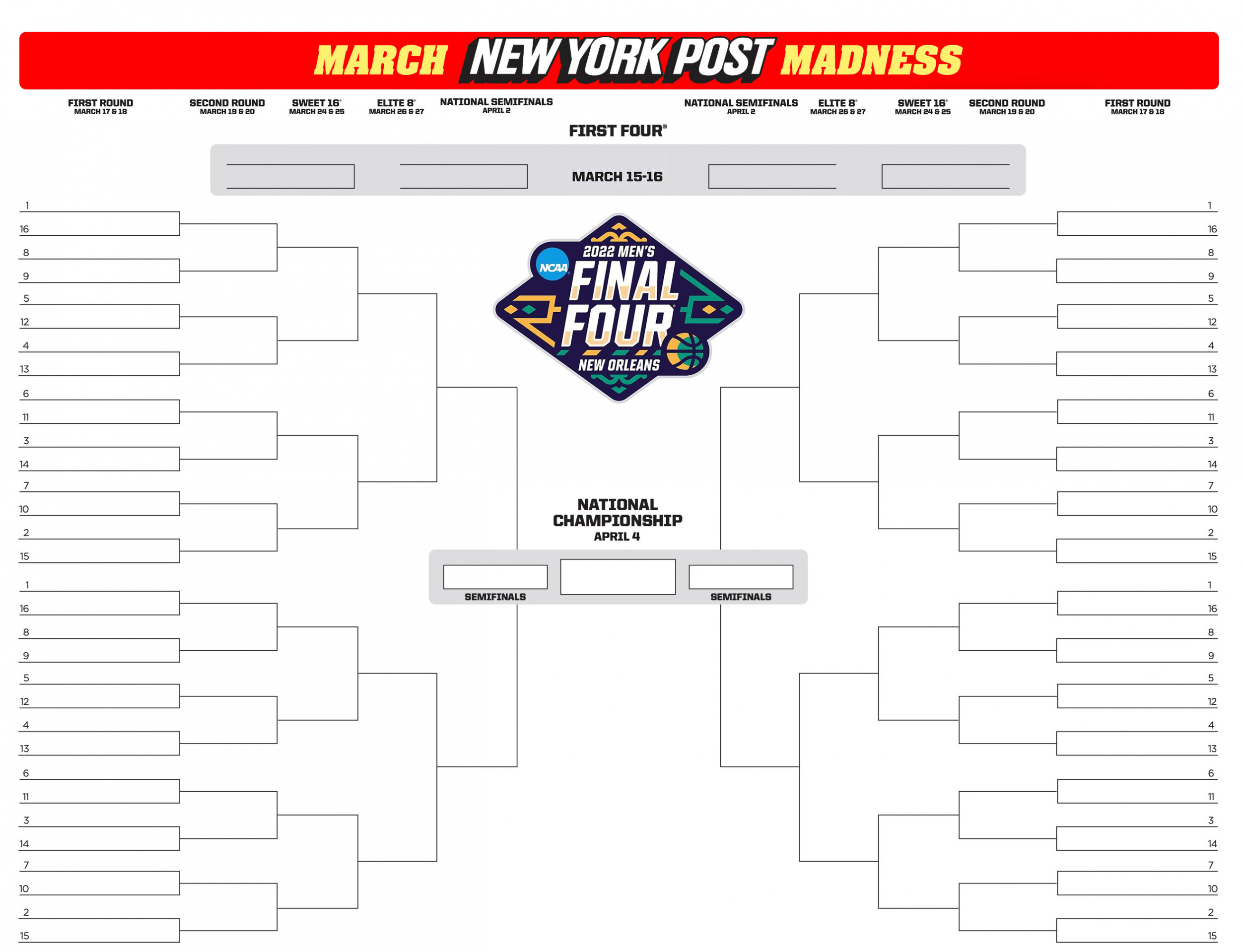 March Madness  printable blank NCAA bracket template