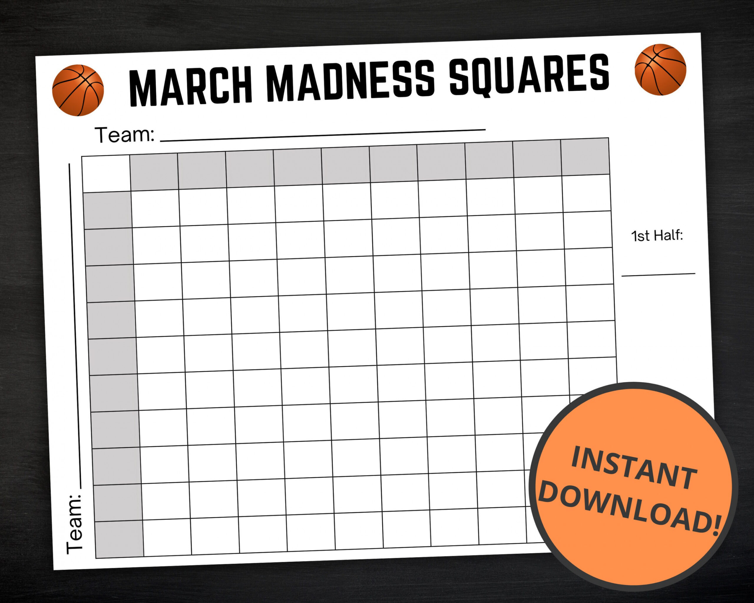 March Madness Squares Printable March Madness Game NCAA - Etsy