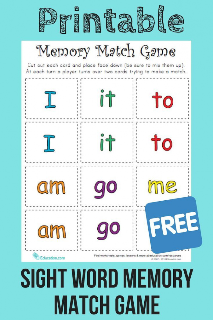 Match Game: Sight Word Memory Match  Worksheet  Education