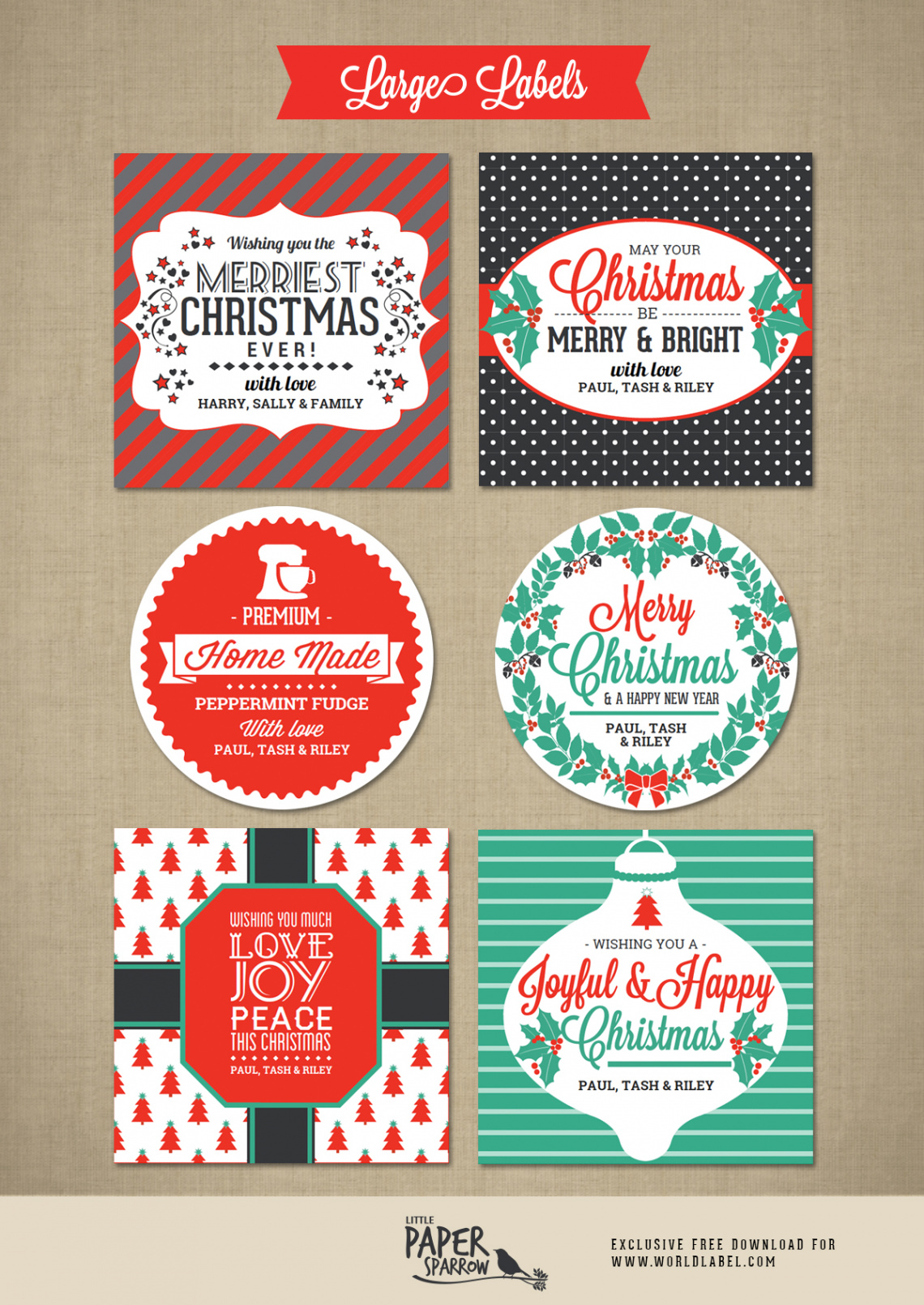 Merry Christmas Labels by Little Paper Sparrow  Free printable