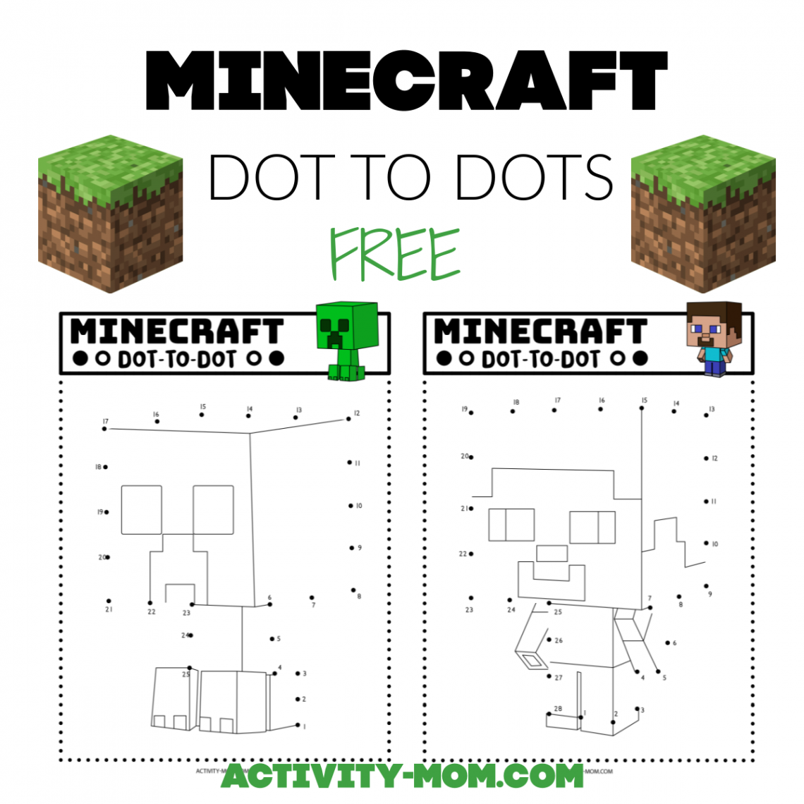 Minecraft Dot to Dots (free printable) - The Activity Mom