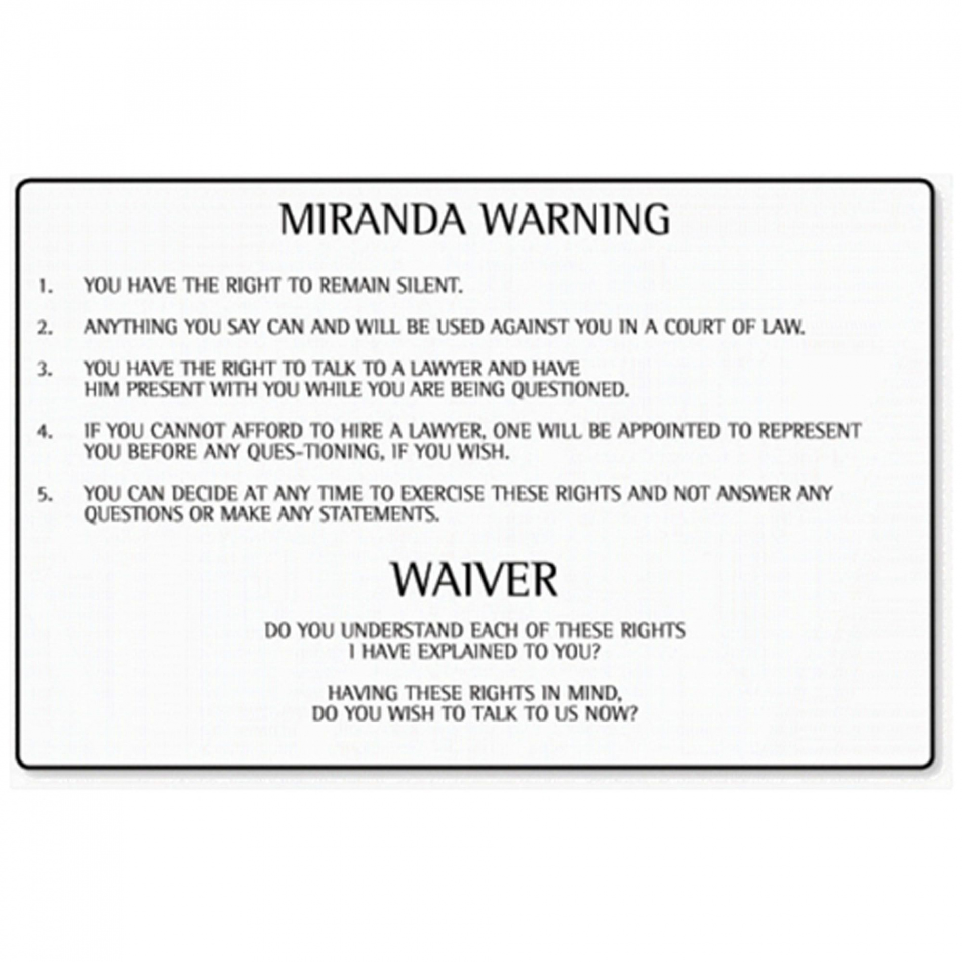 Miranda Card - Reference Materials - Streichers