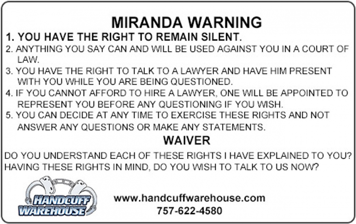 Miranda Warning Card - English & Spanish