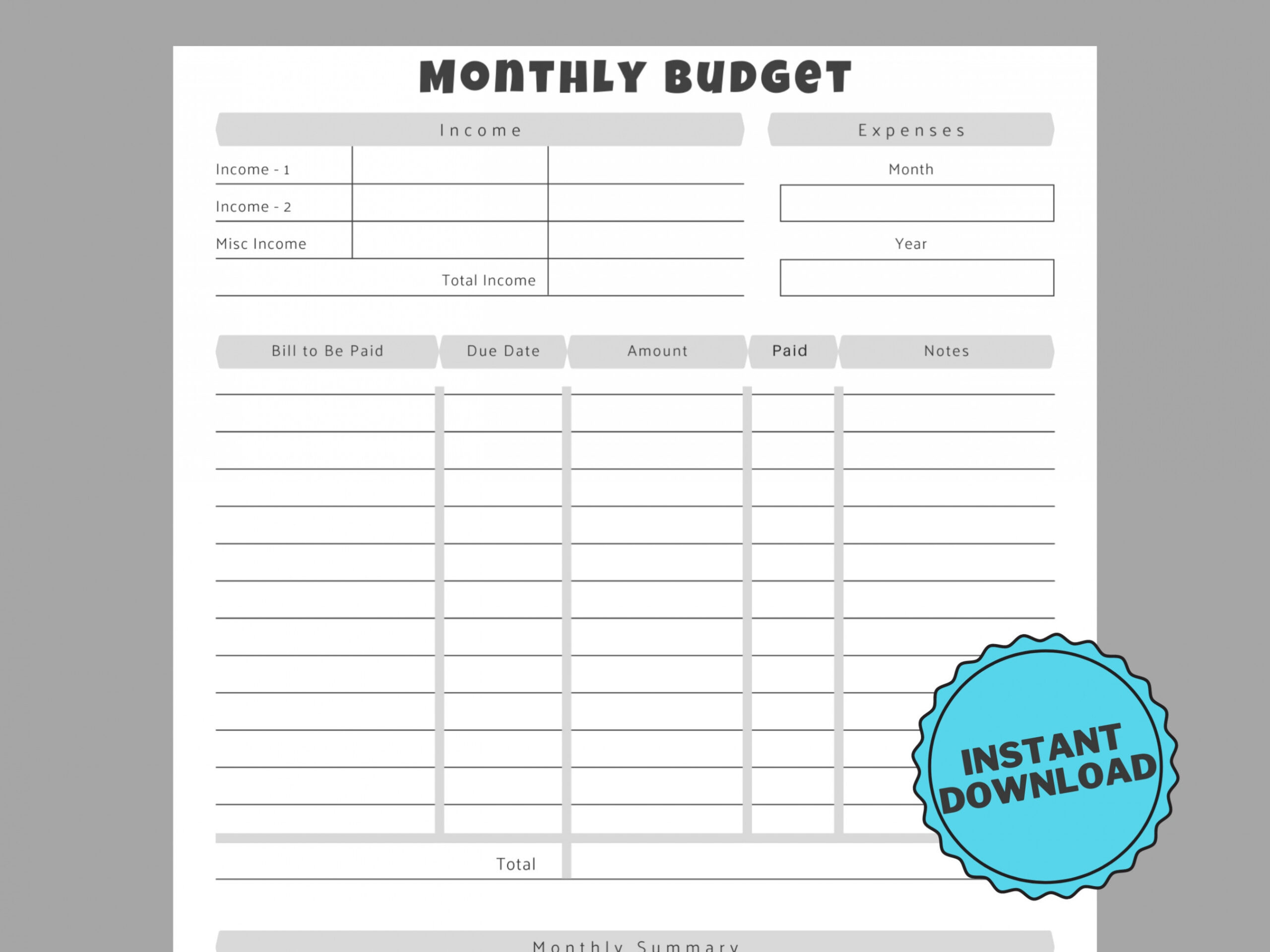 Monthly Budget Sheet Downloadable PDF Budget Template - Etsy UK