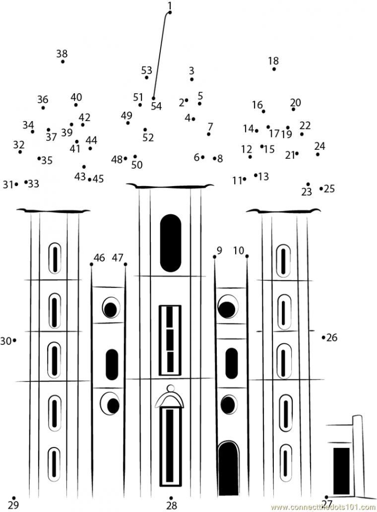 Mormon Temple dot to dot printable worksheet - Connect The Dots