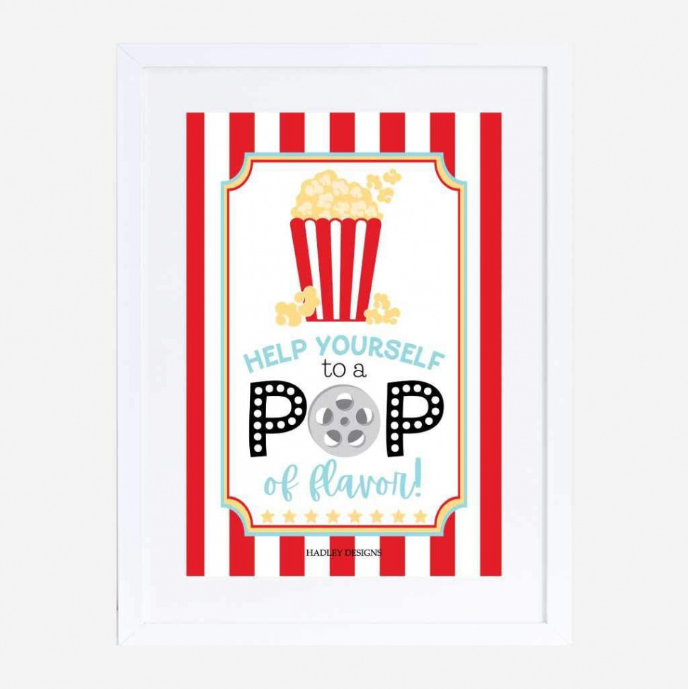 Movie Night Party Popcorn Bar Sign Printable