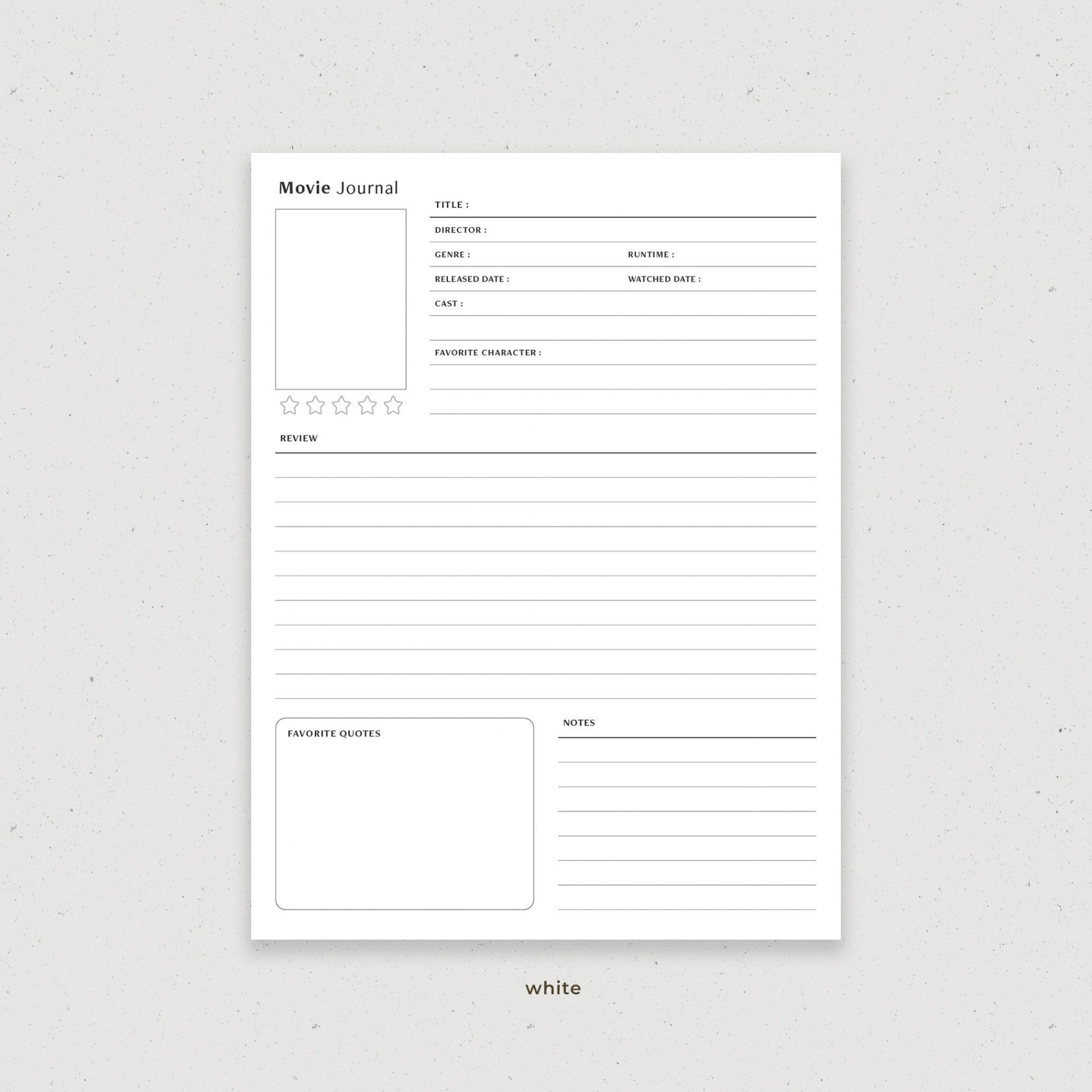 Movie Review and Movie Journal Digital Planner Template for