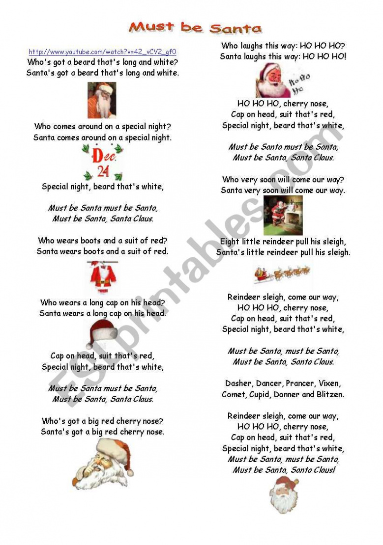 Must be Santa: Lyrics and pictures to learn the songs - ESL