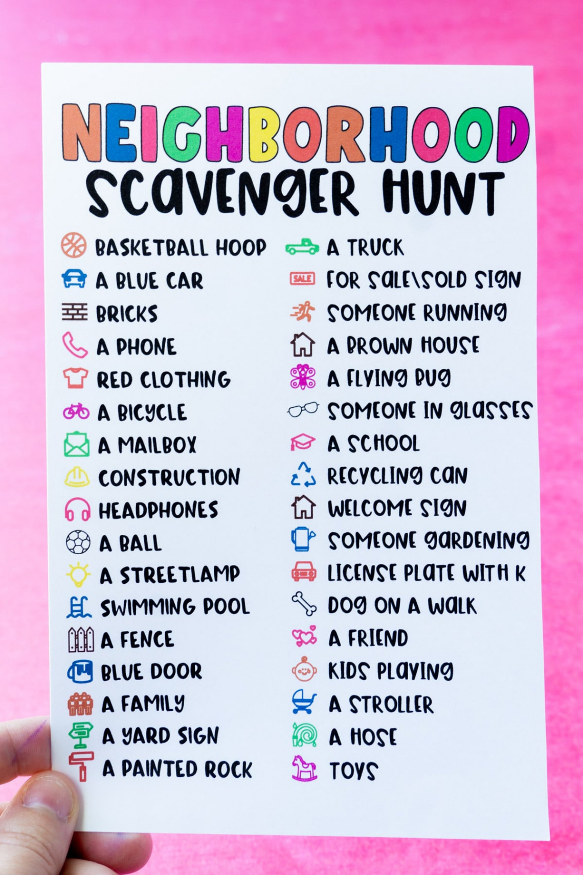 Neighborhood Scavenger Hunt for Kids Free Printable - Play Party