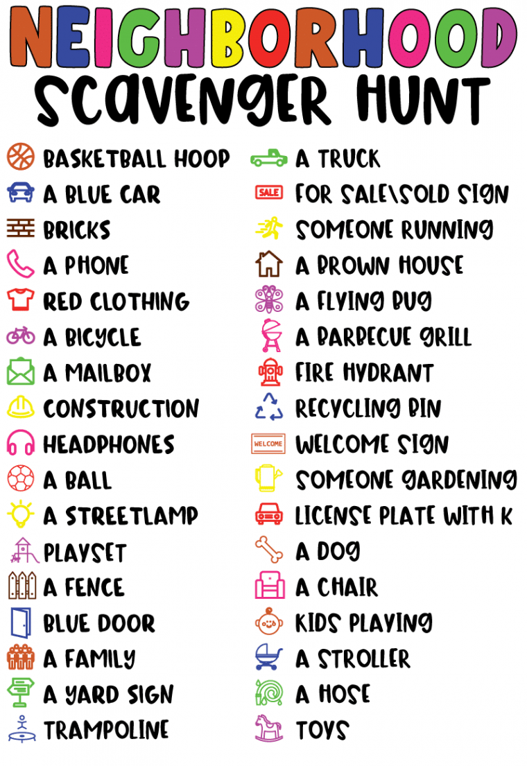 Neighborhood Scavenger Hunt for Kids Free Printable - Play Party