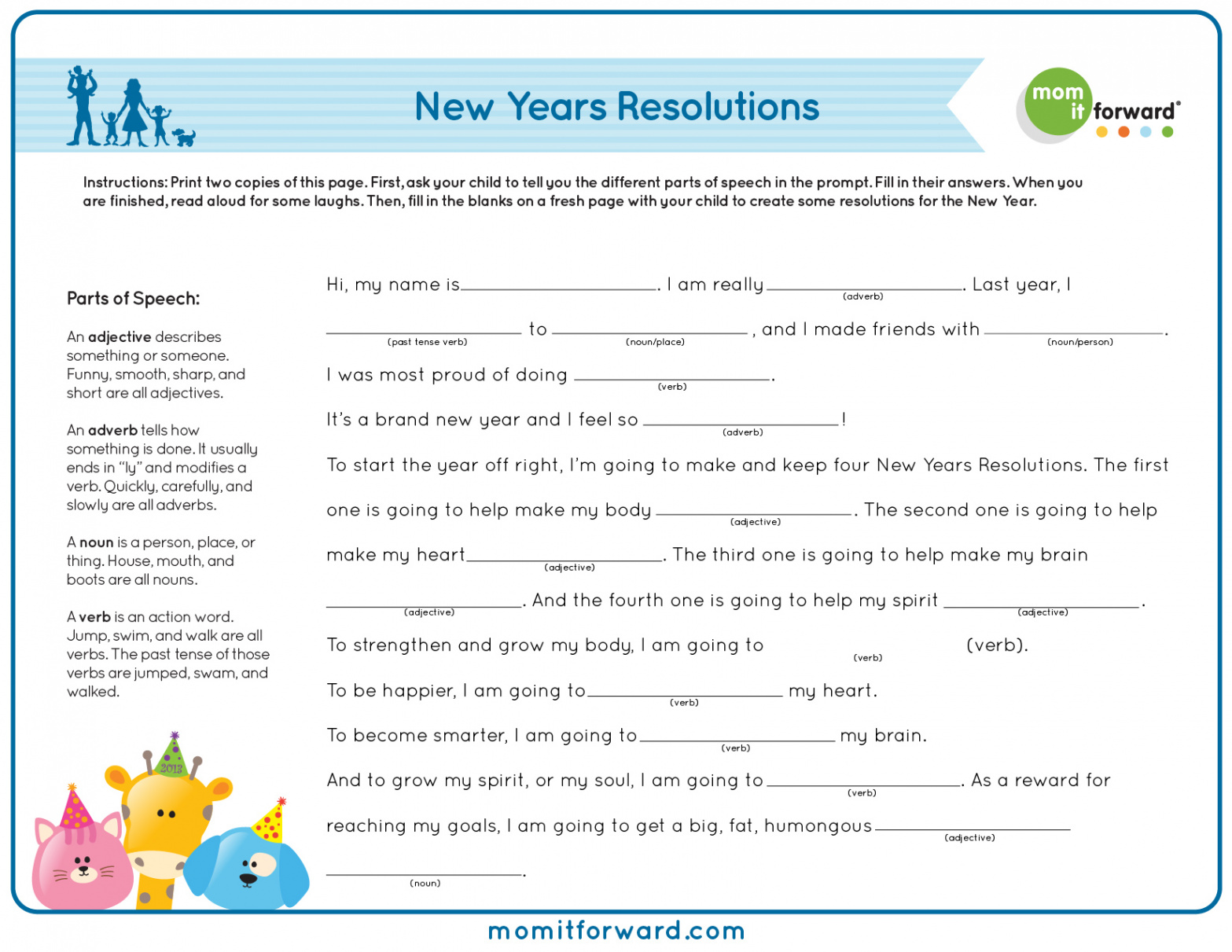 New Years Resolutions Mad Lib Printable - Mom it ForwardMom it Forward