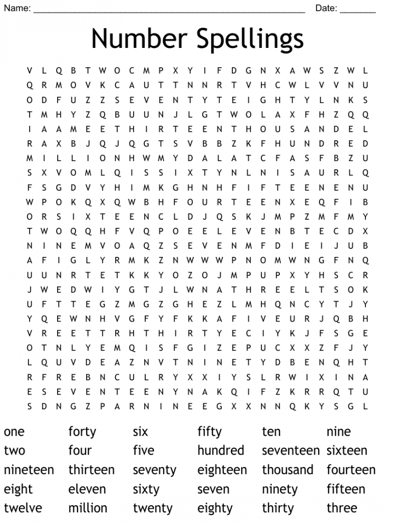 Number Words Word Search - WordMint