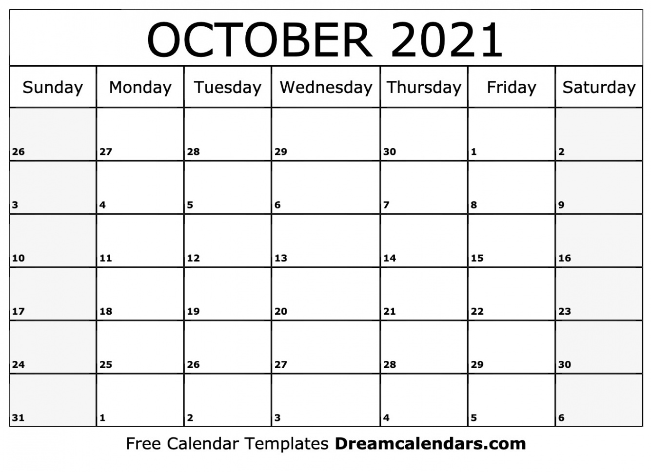 October  calendar  Free blank printable with holidays