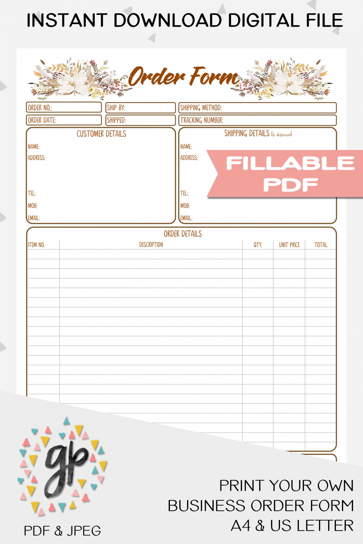 Order Form Printable for Handmade Business Client Order Form - Etsy