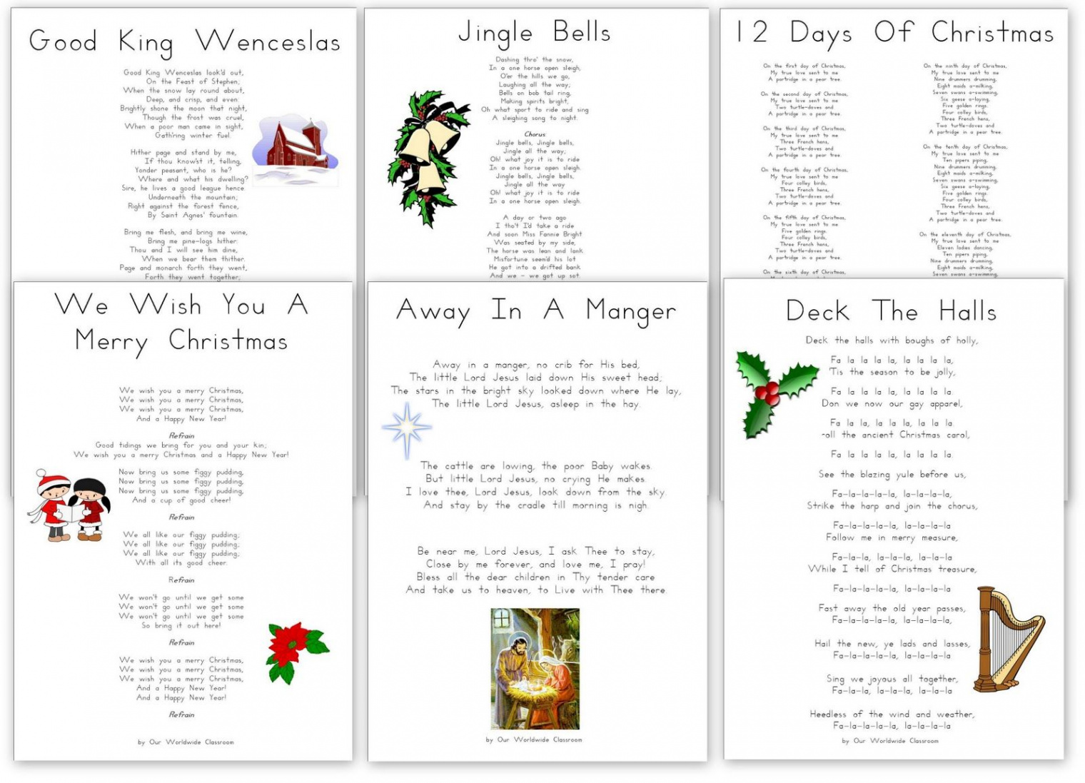 Our Worldwide Classroom: Free Printable Christmas Carols and Songs