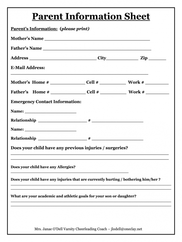 Parent Contact Information Sheet Pdf - Fill Online, Printable