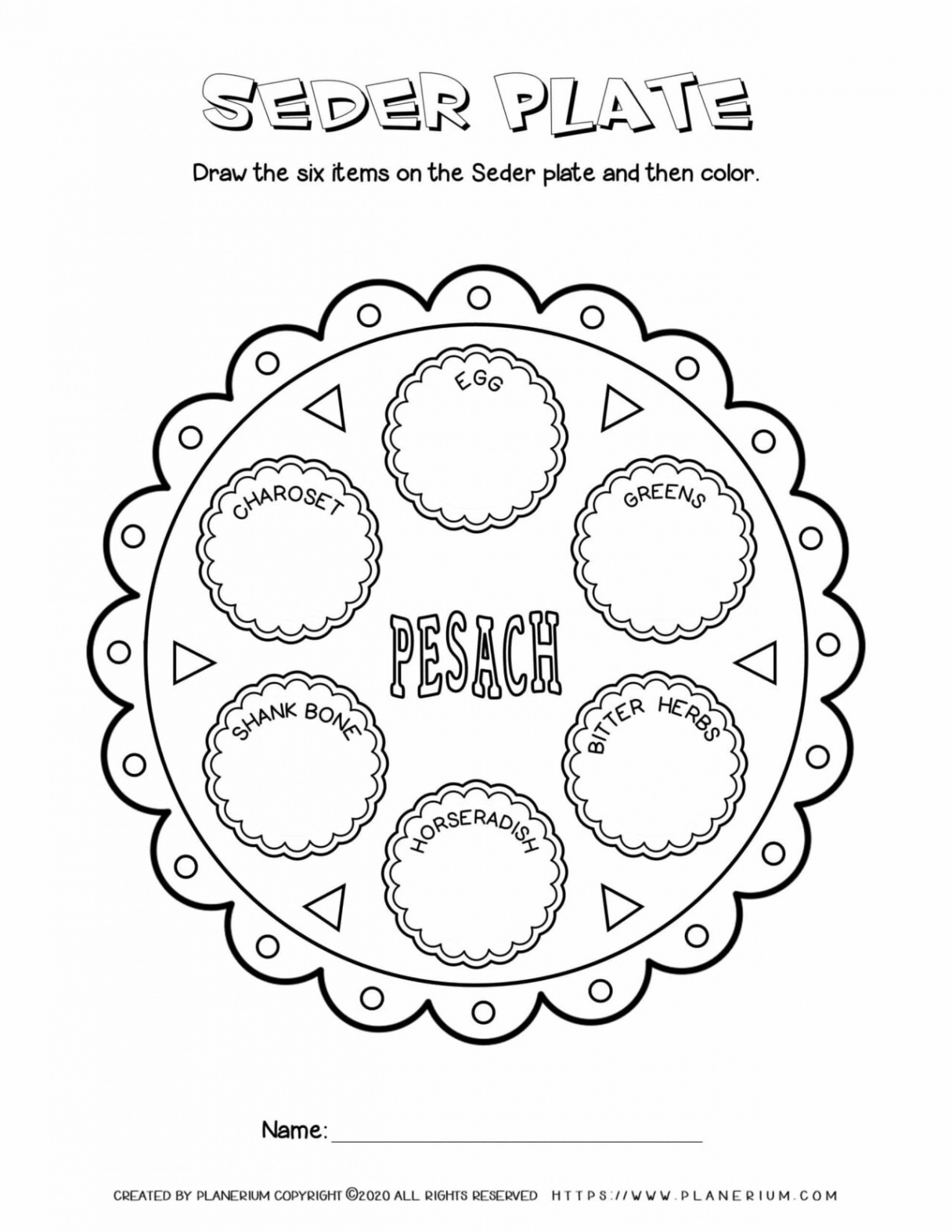 Passover - Worksheet - The Seder Plate  Planerium