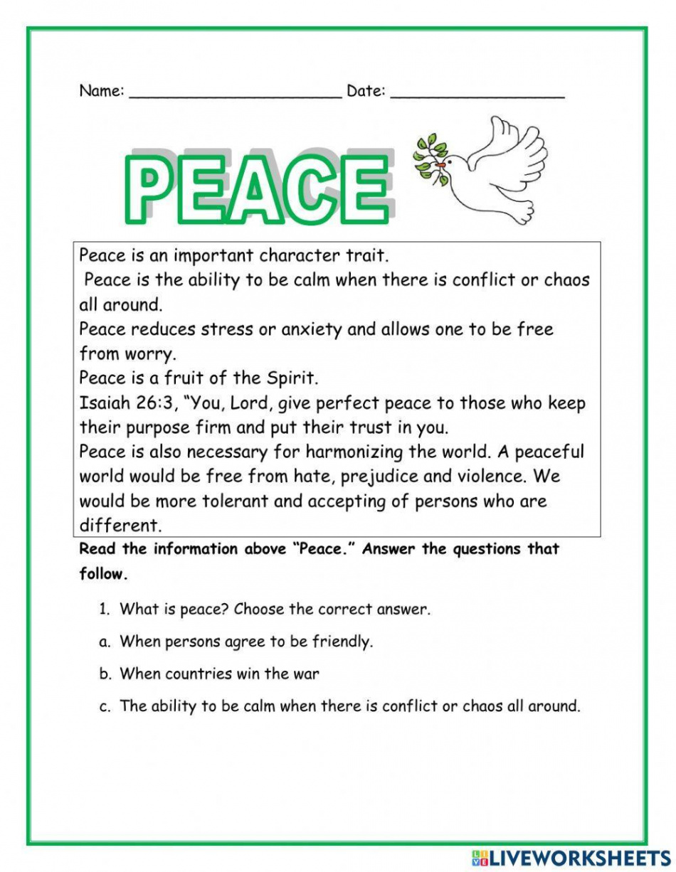 Peace interactive worksheet  Live Worksheets