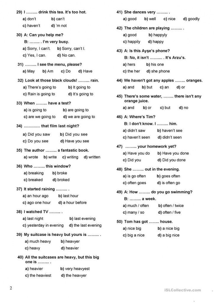 Placement Test (A-A) worksheet - Free ESL printable worksheets