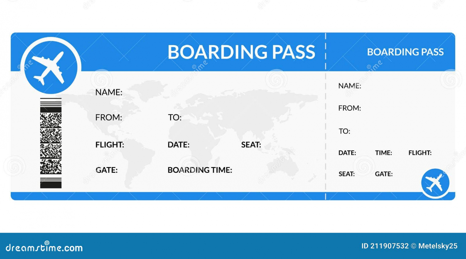 Plane Ticket. Airline Boarding Pass Template