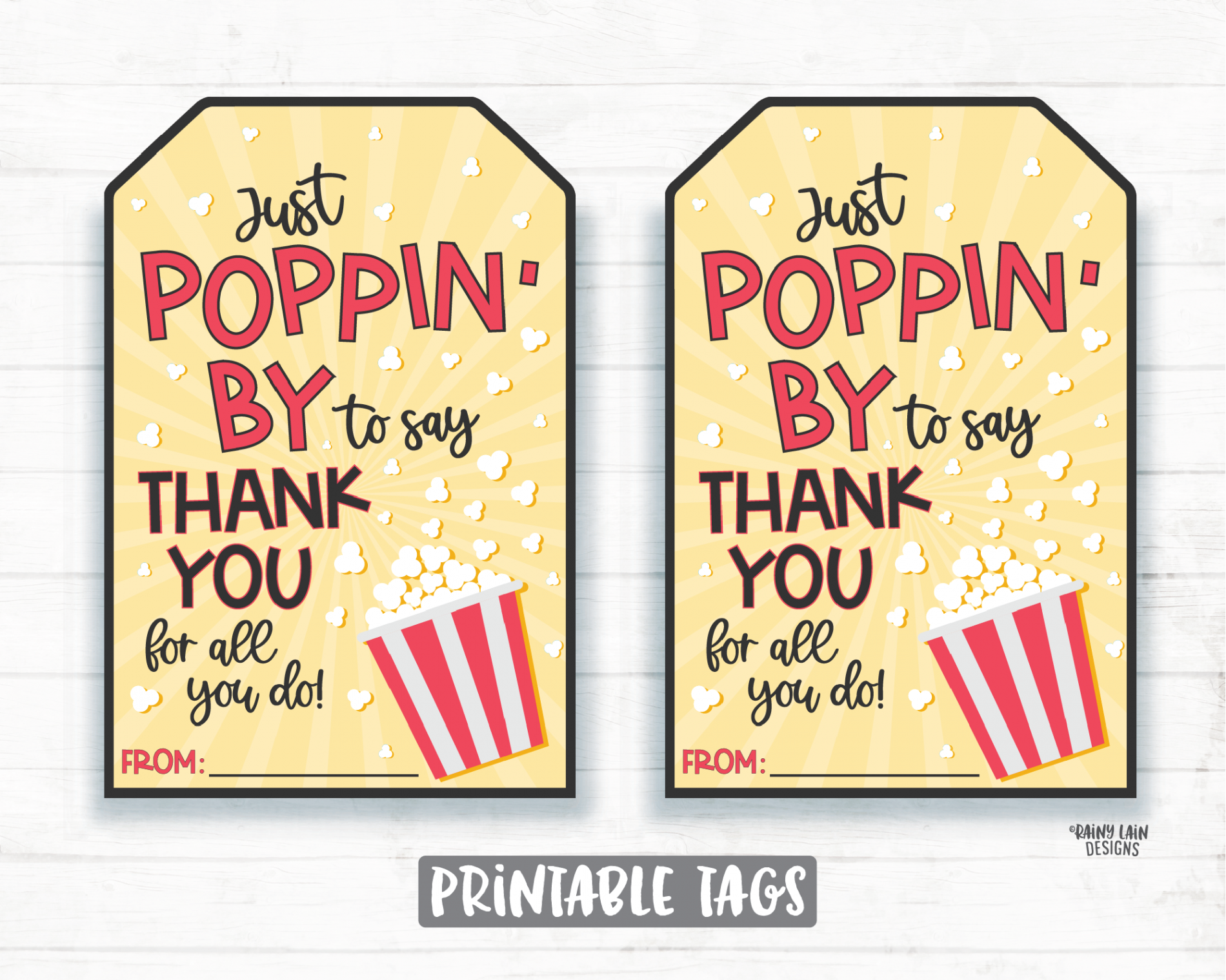 Popcorn Thank You Tag just poppin by to say thank you for all you do Just  Poppin By Tag Popping by tag teacher, staff, employee appreciation