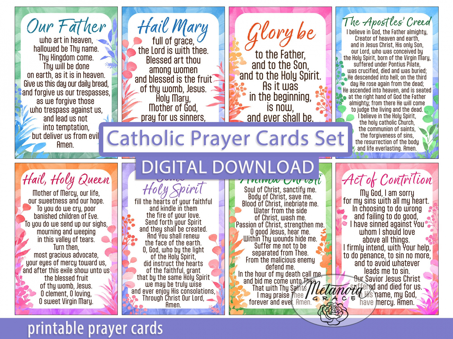 Popular Catholic Prayers Traditional Prayer Cards Printable Common