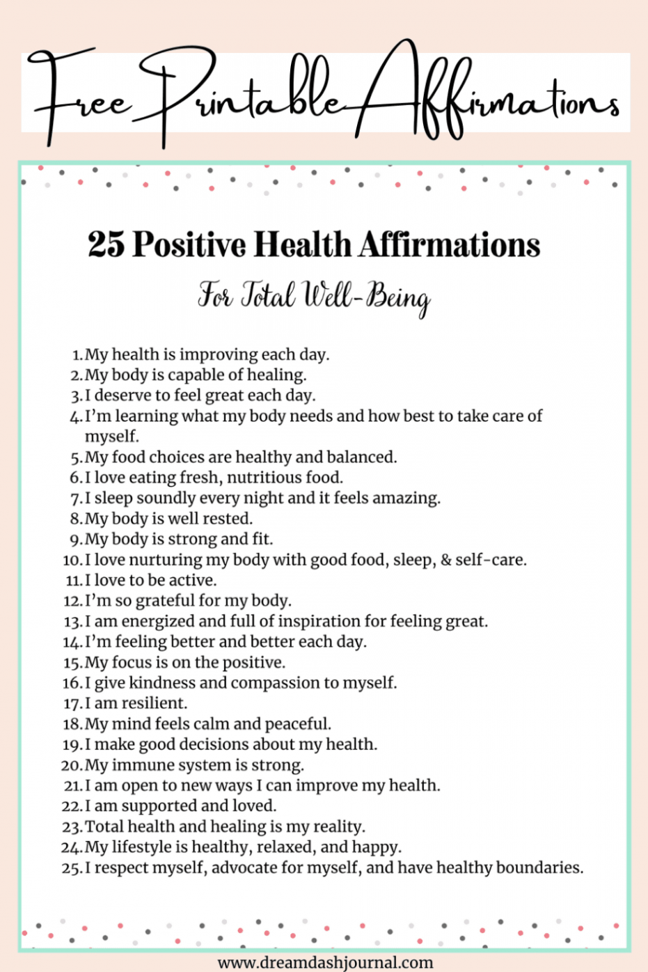 Positive Health Affirmations for Well-Being {Free PDF Printable