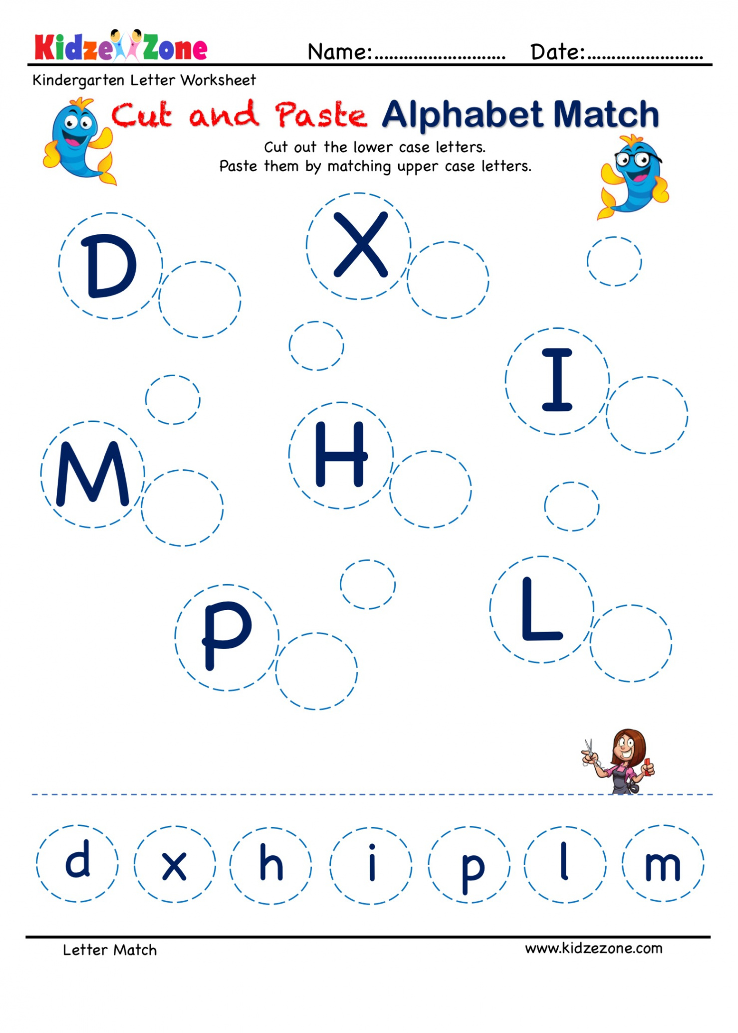 Preschool Letter Matching Cut and Paste Activity Worksheet