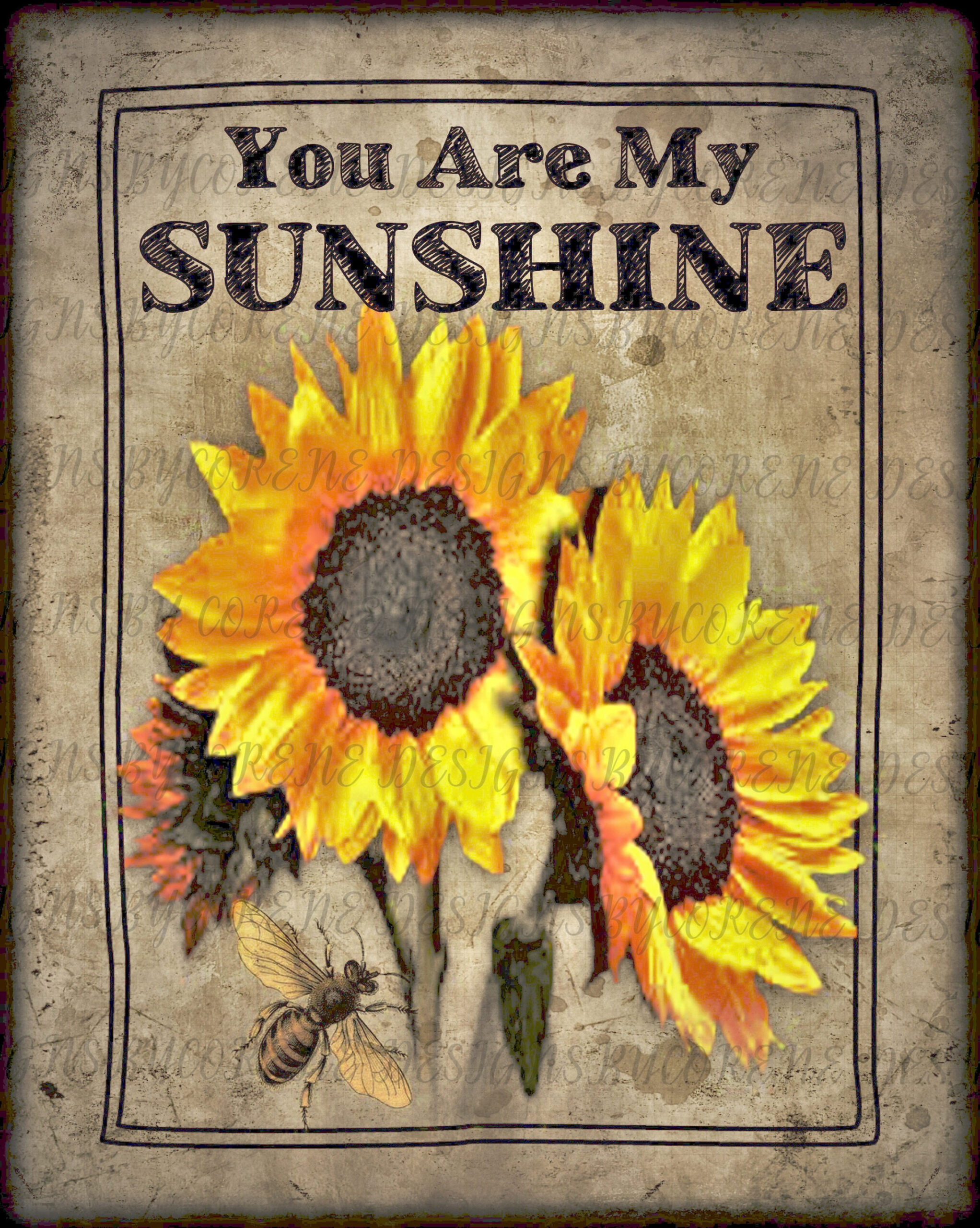 Primitive Sunflowers You Are My Sunshine Art Print Farmhouse Decor Wall Art  Decor Printable Download