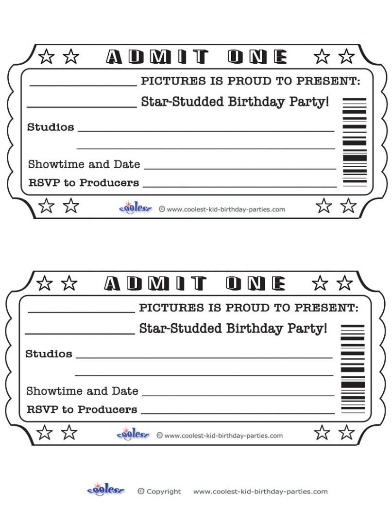 Printable Admit One Invitations  Movie ticket template, Raffle