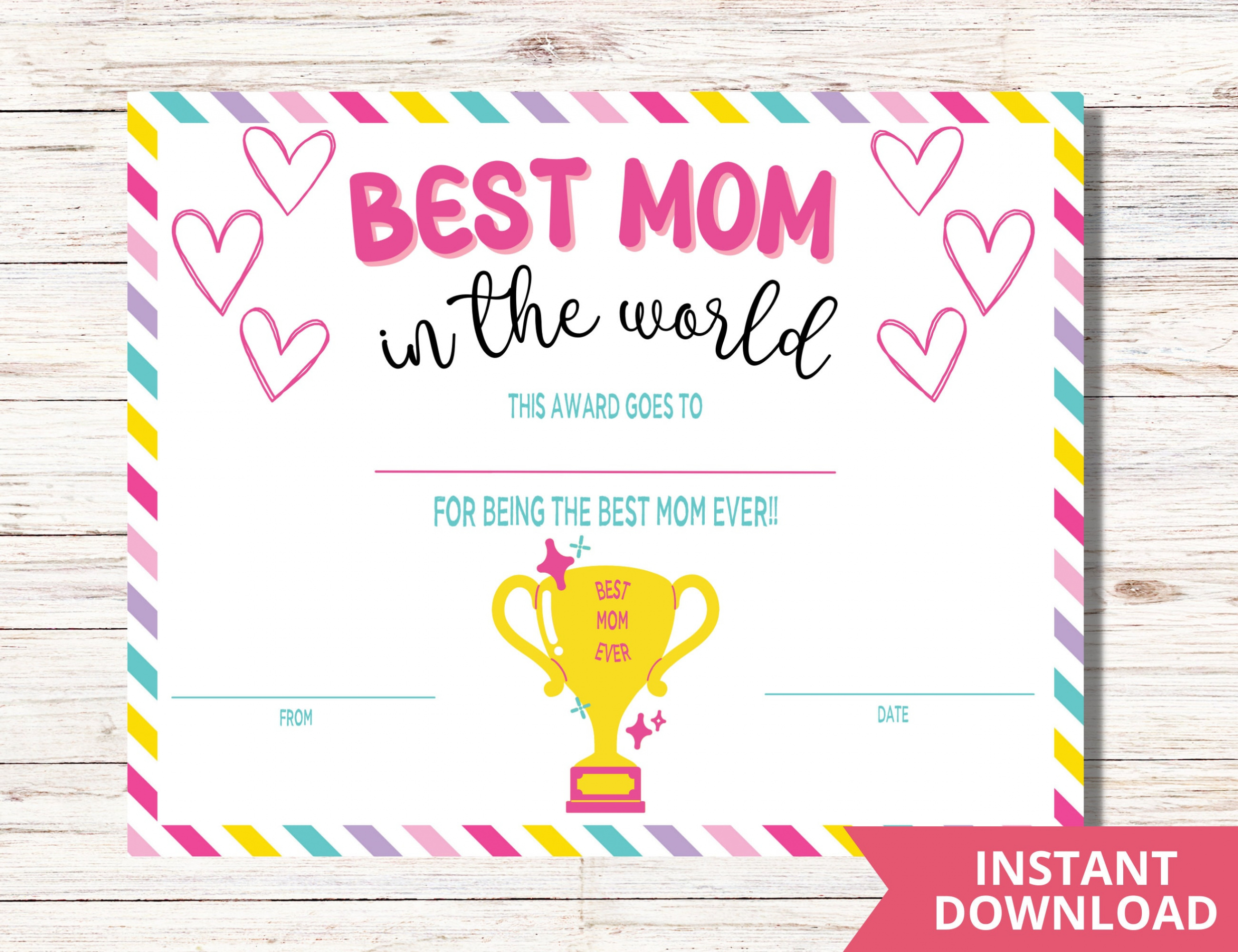 Printable Best Mom Award Muttertag Printable PDF - Etsy