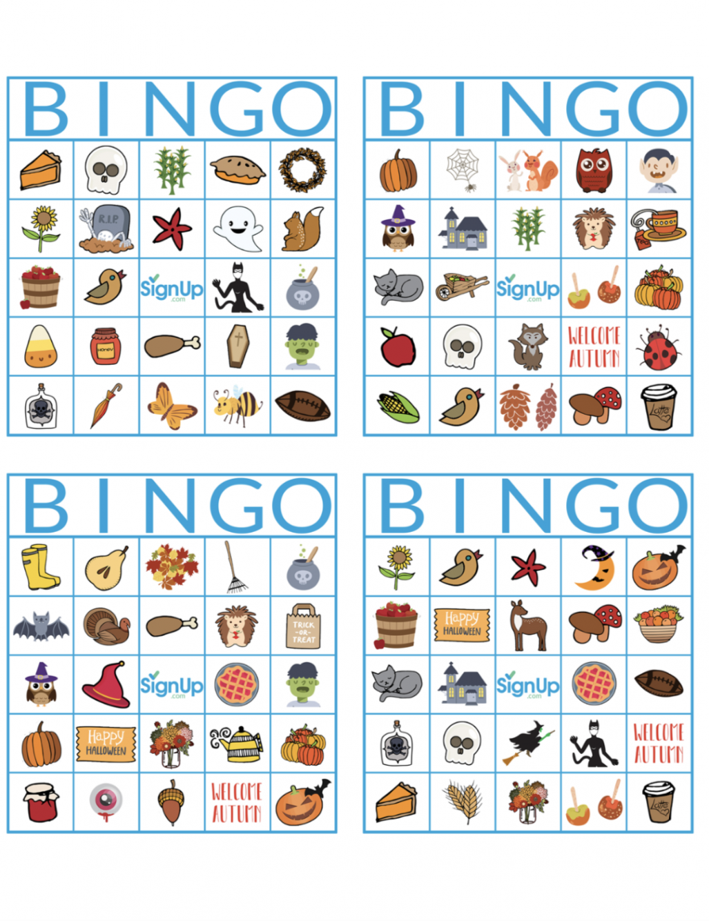 Printable Bingo Cards: Fun Fall Classroom Party Activity  SignUp