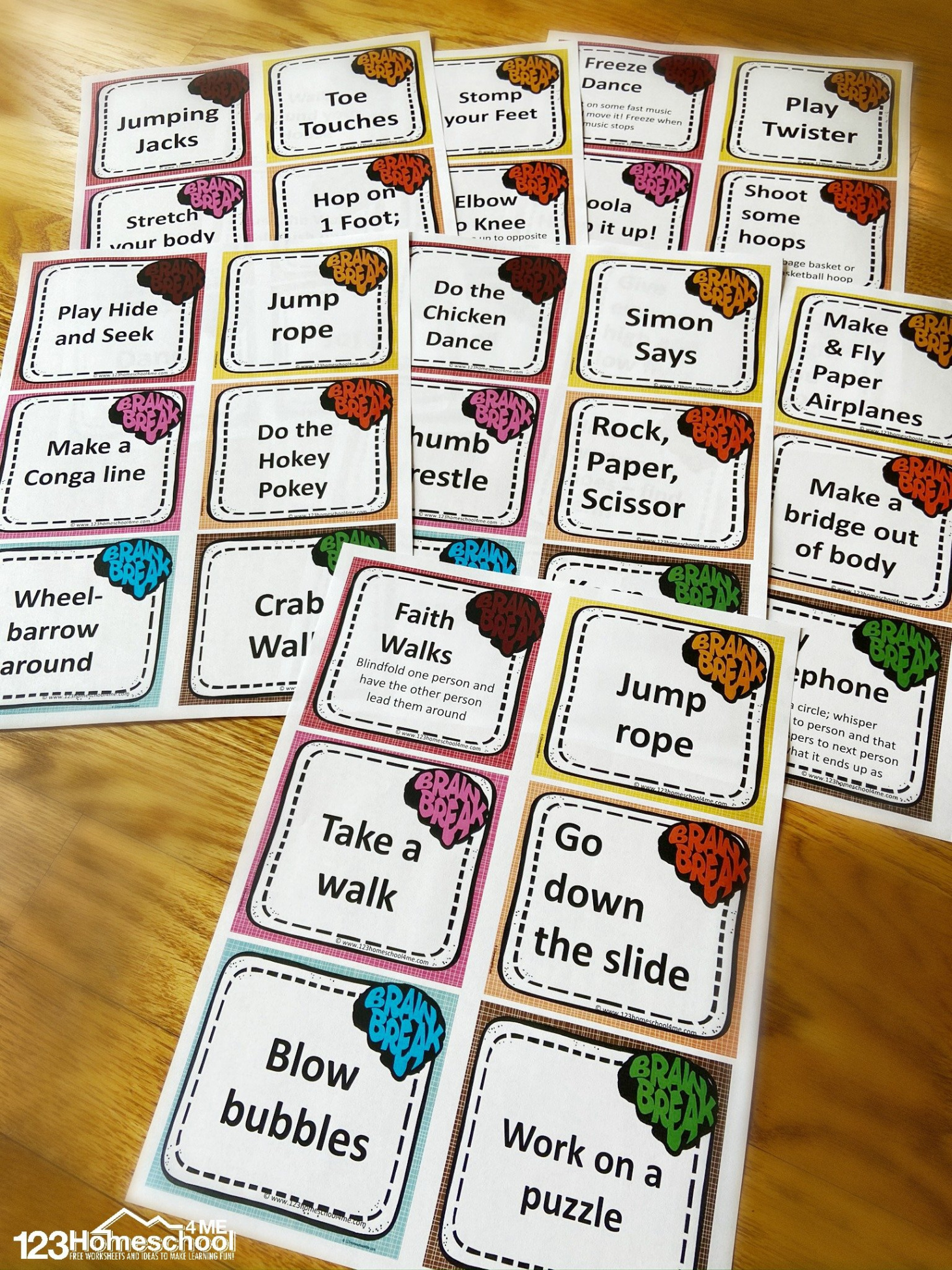 Printable Brain Break Crads for Kids -  Homeschool  Me