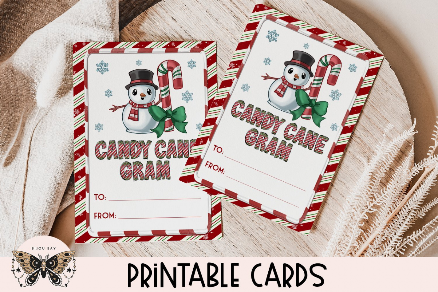 Printable Candy Cane Gram Snowman Holiday Tags