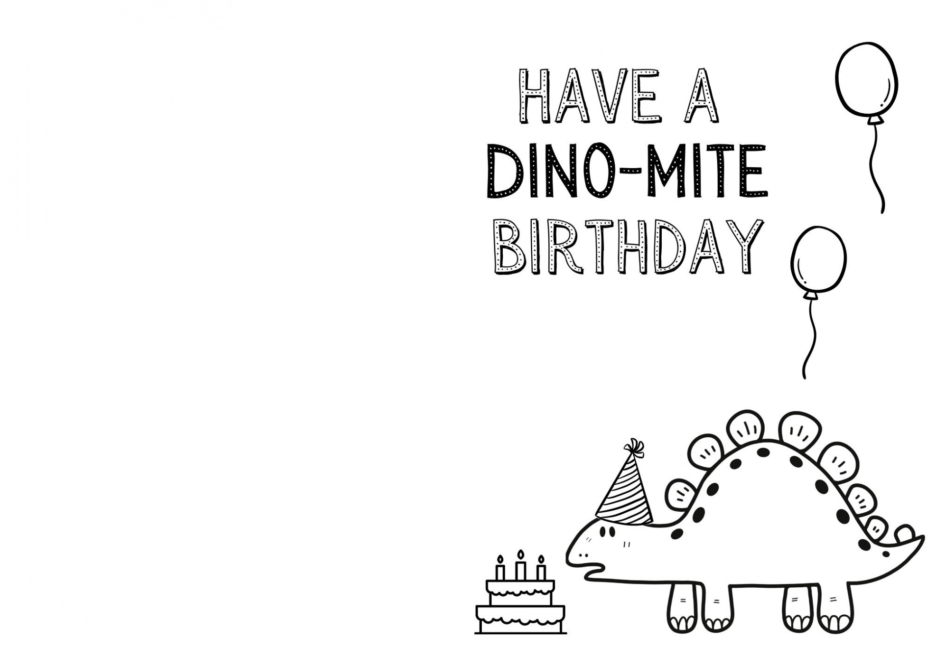 PRINTABLE Color-in Dinosaur Birthday Card Children