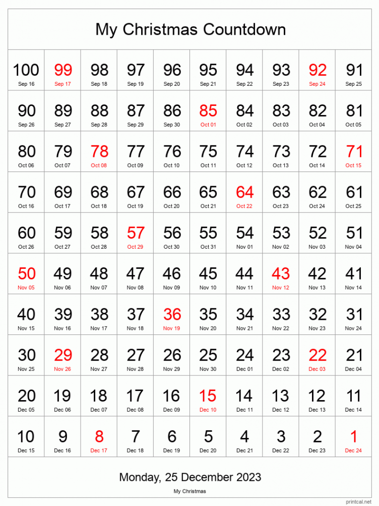 Printable Countdown Calendar