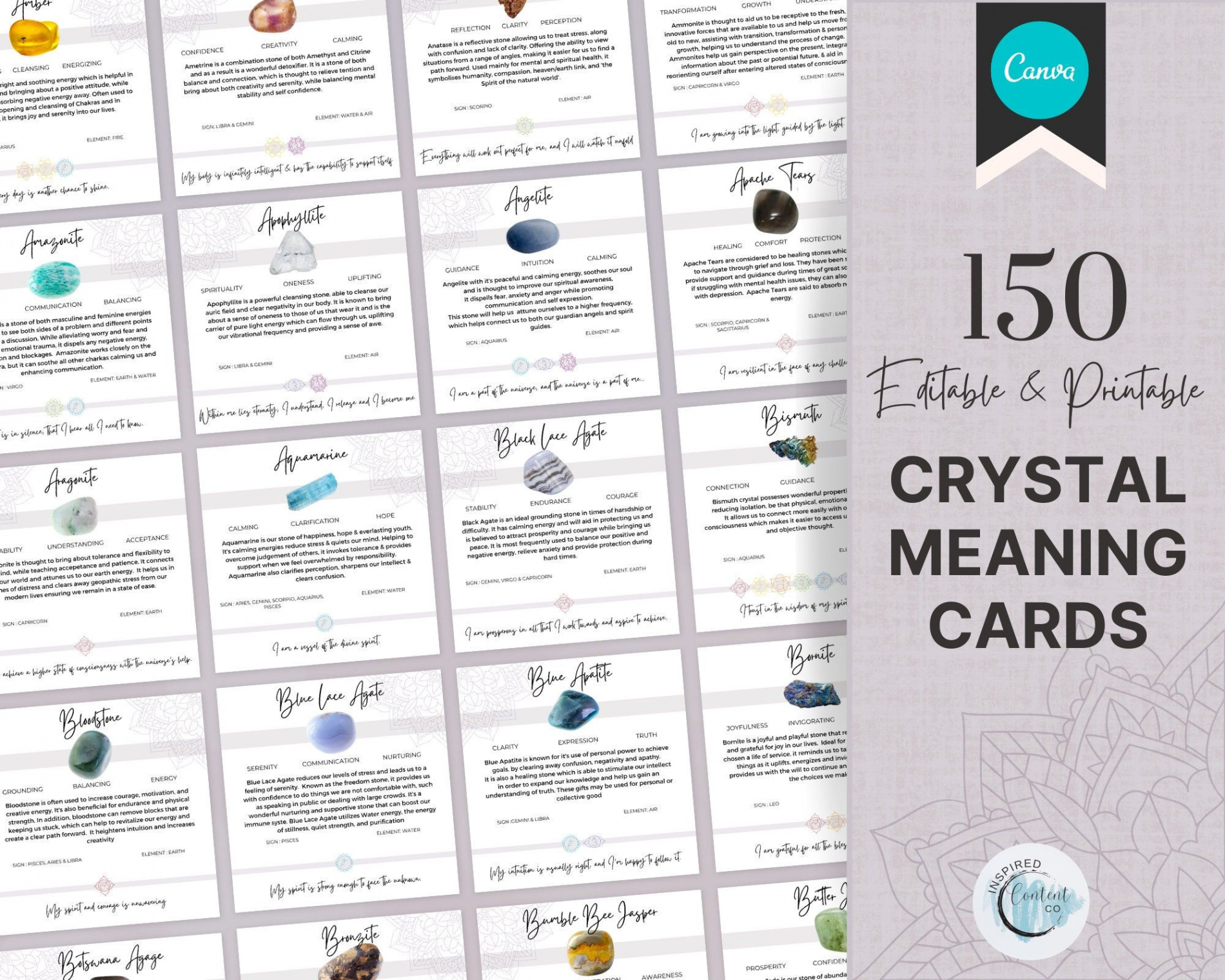 Printable Crystal Meaning Cards Instant Download Crystal