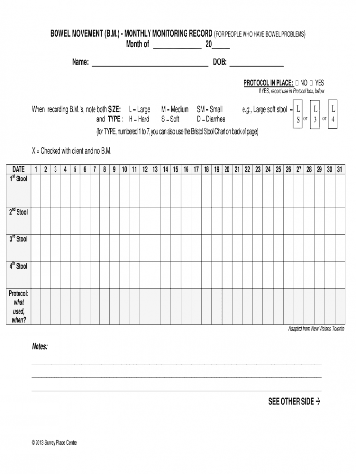 Printable Daily Bowel Movement Chart Template - Fill Online