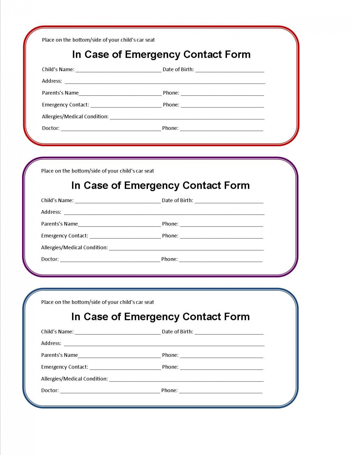 Printable Emergency Contact Form- If you were in an accident and