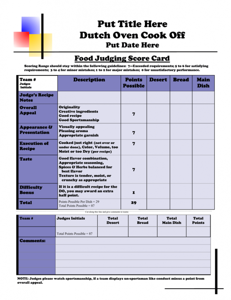 Printable Food Judging Score Sheet Template - Printable Templates Free