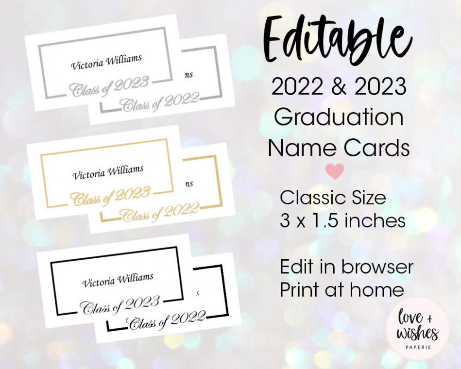 Printable Graduation Name Card Template Gold Silver Black - Etsy