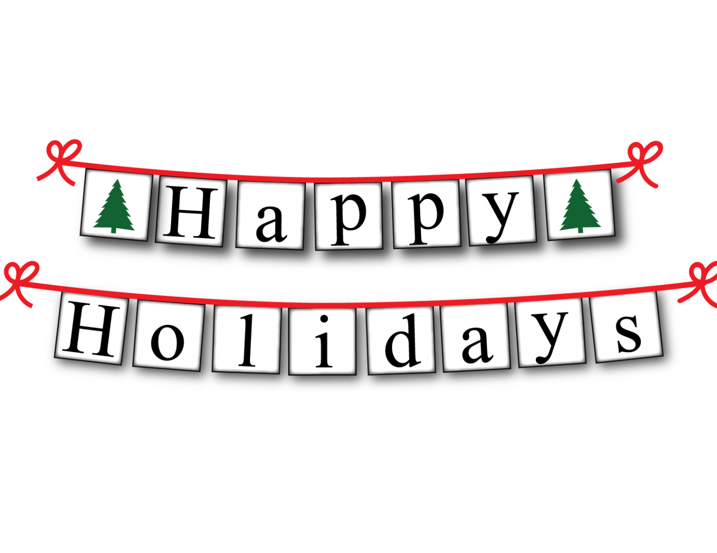 Printable Happy Holidays Banner - Evergreen Christmas Tree