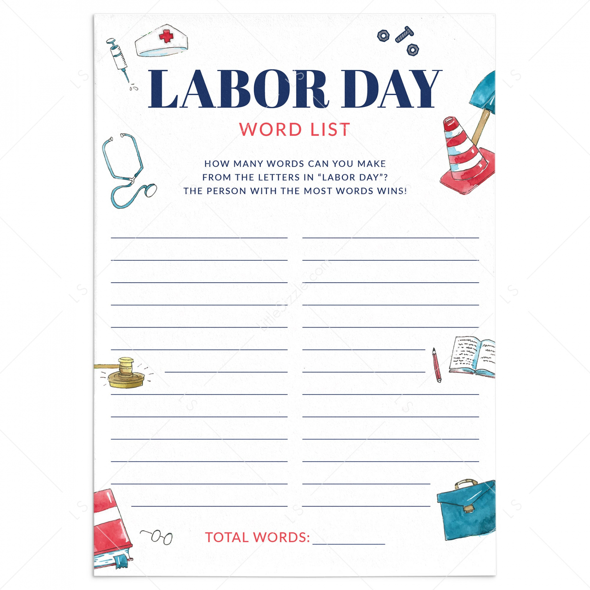 Printable Labor Day Worksheet  Download Labor Day Games